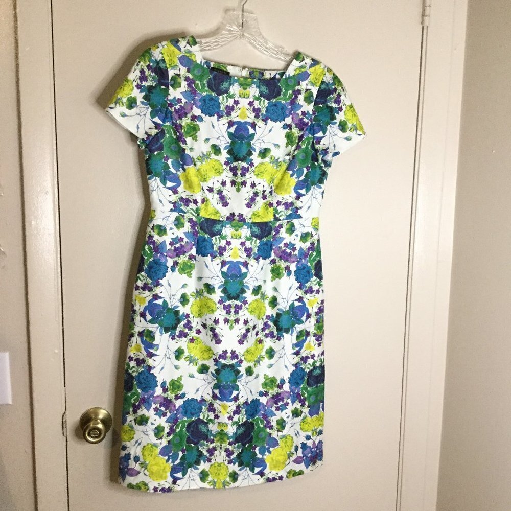 Talbots Blue & Yellow Floral Linen-Blend Dress